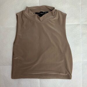 Pretty Little Thing Tan/Brown Sleeveless Cropped High Neck Top Size 4